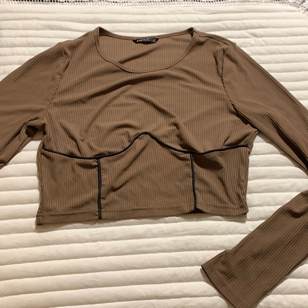 Long Sleeve Brown Crop Top